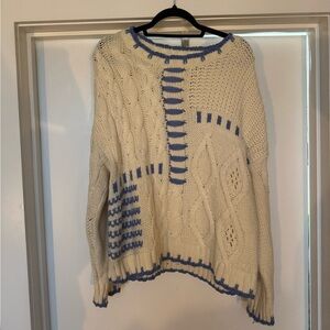 Altar'd State Cream and Blue Knit Sweater